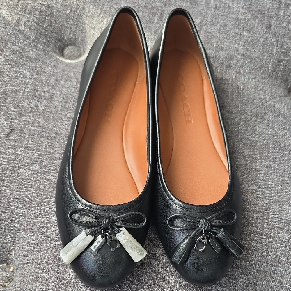 Coach Black Leather Flats with Tassel Detail